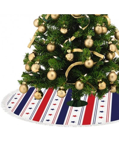 Kuziee Christmas Tree Skirt Xmas Tree Ornament ﻿Festive National Colors USA Red White Blue Stripes Xmas Party Decoration Tass...