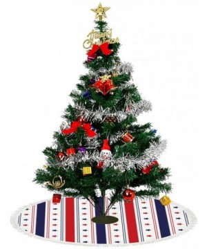 Kuziee Christmas Tree Skirt Xmas Tree Ornament ﻿Festive National Colors USA Red White Blue Stripes Xmas Party Decoration Tass...