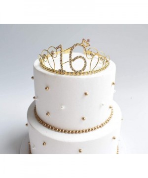 16th Birthday Tiara and Sash- Glitter Satin Sash"Sweet 16" and Gold Crystal Rhinestone Birthday Crown for Happy 16th Birthday...