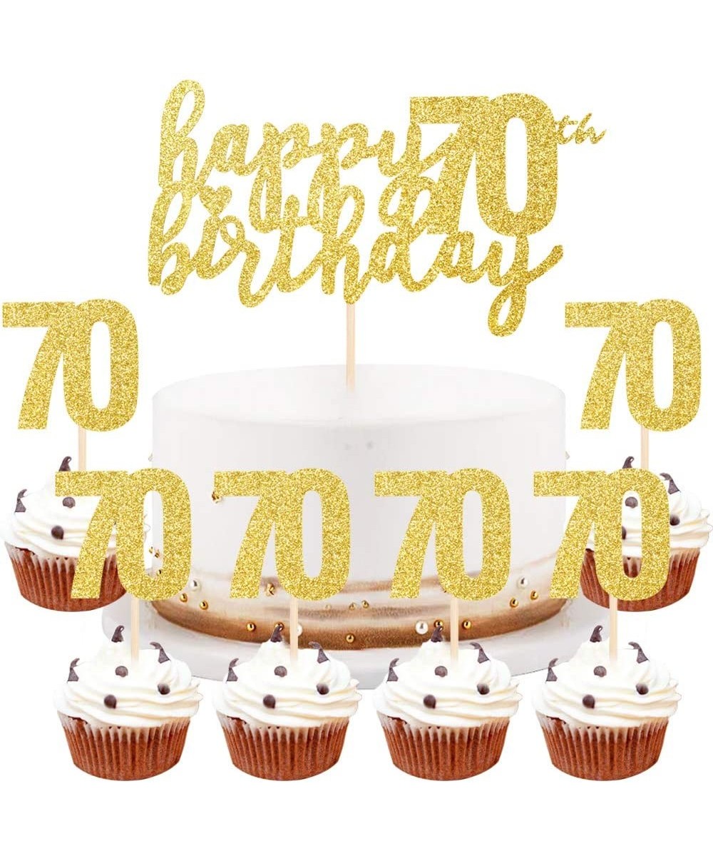 7 Piece Set 70th Birthday Cake Topper for Happy Birthday- 70 Golden Flash 70th Cake Topper Happy Birthday Cake Topper Cake Or...