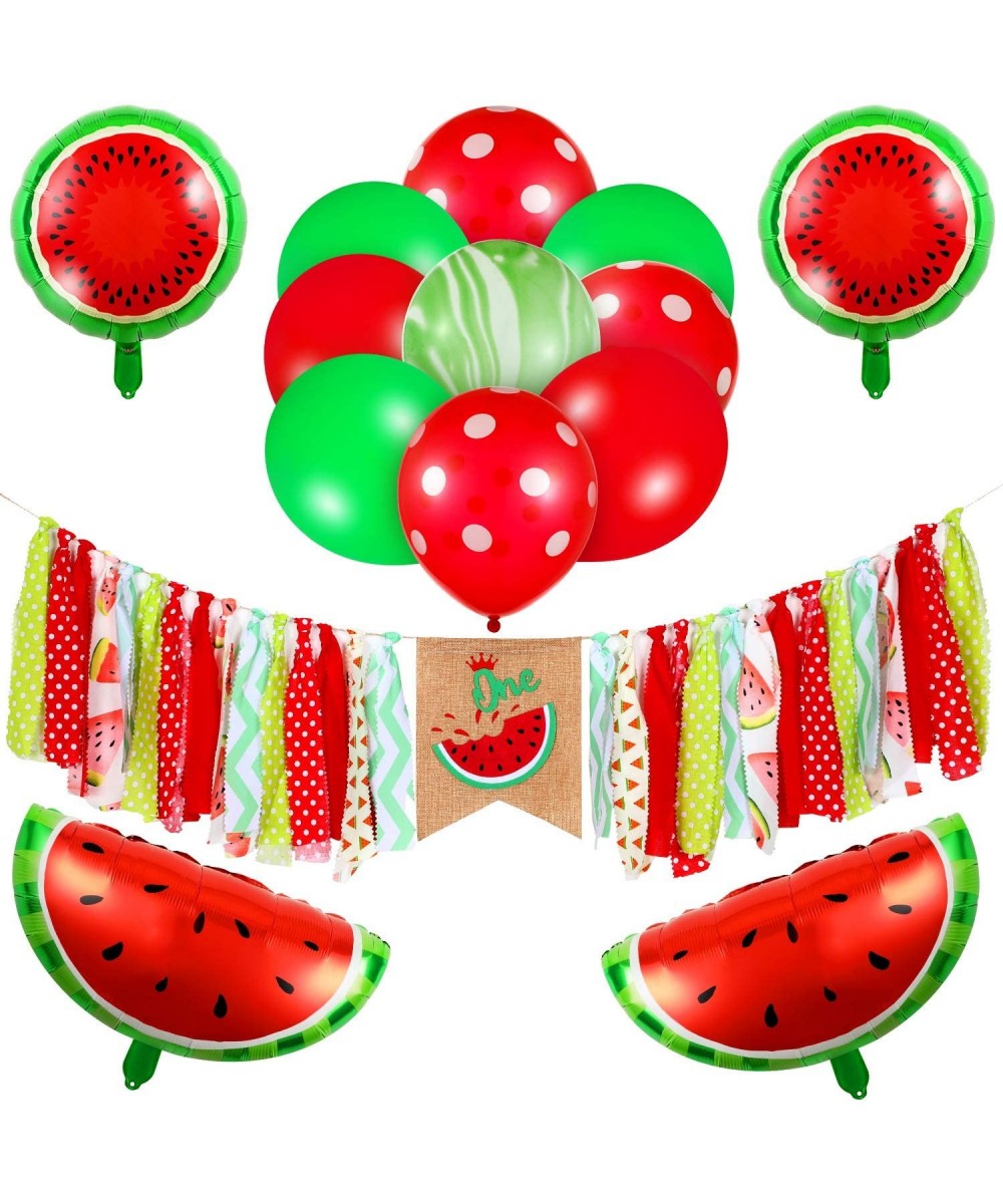 45 Pieces Watermelon 1st Birthday Party Decoration Set Watermelon Shaped Mylar Foil Latex Balloons High Chair Banner for Summ...