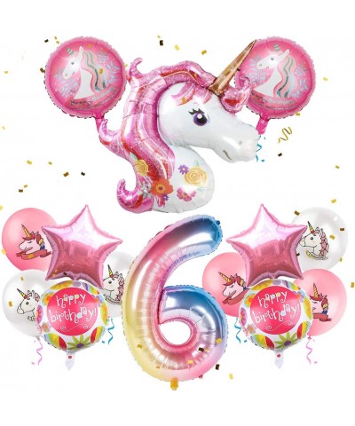 Unicorn Balloons Birthday Party Decorations for Girls 6th Party- 43" Pink Large Unicorn Gradient Jumbo Number"6" Foil Balloon...