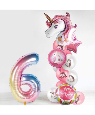 Unicorn Balloons Birthday Party Decorations for Girls 6th Party- 43" Pink Large Unicorn Gradient Jumbo Number"6" Foil Balloon...