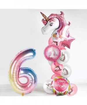 Unicorn Balloons Birthday Party Decorations for Girls 6th Party- 43" Pink Large Unicorn Gradient Jumbo Number"6" Foil Balloon...