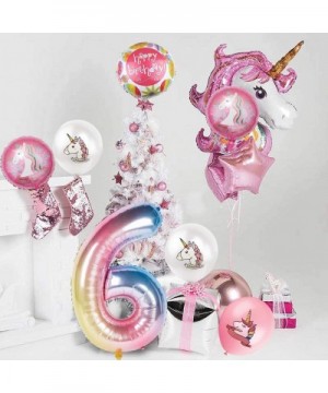 Unicorn Balloons Birthday Party Decorations for Girls 6th Party- 43" Pink Large Unicorn Gradient Jumbo Number"6" Foil Balloon...