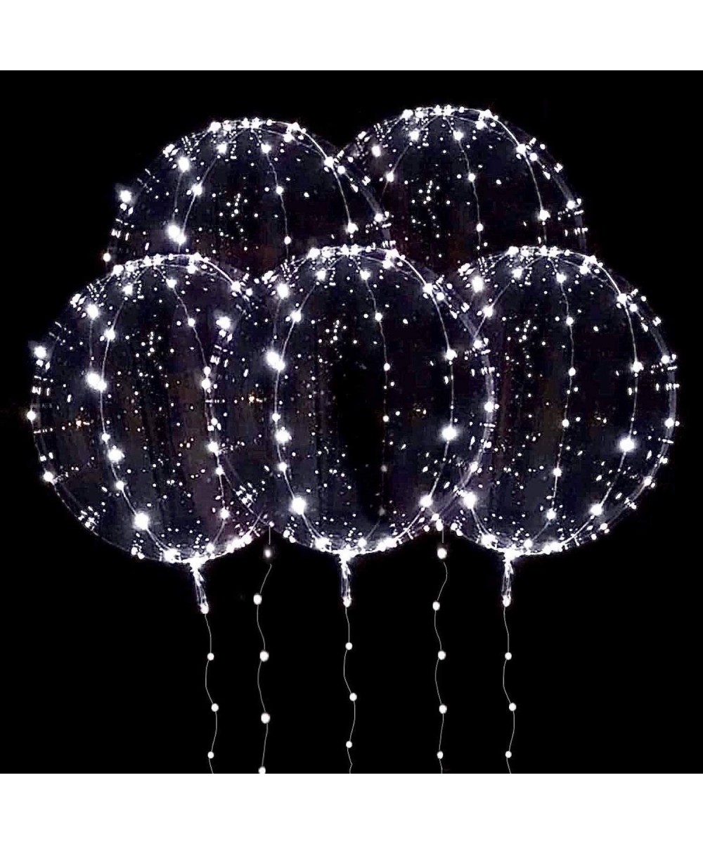 Led BoBo Balloons WHITE color- 18 Inch 5 PCS Transparent Helium Balloons with string lights- LED light up balloons for Christ...
