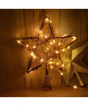 Christmas Star Tree Topper with 30 LED Warm White Copper Lights- Vintage Rattan Natural Christmas Decorations for Christmas T...