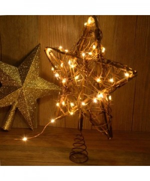 Christmas Star Tree Topper with 30 LED Warm White Copper Lights- Vintage Rattan Natural Christmas Decorations for Christmas T...