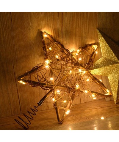 Christmas Star Tree Topper with 30 LED Warm White Copper Lights- Vintage Rattan Natural Christmas Decorations for Christmas T...