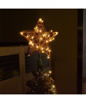 Christmas Star Tree Topper with 30 LED Warm White Copper Lights- Vintage Rattan Natural Christmas Decorations for Christmas T...