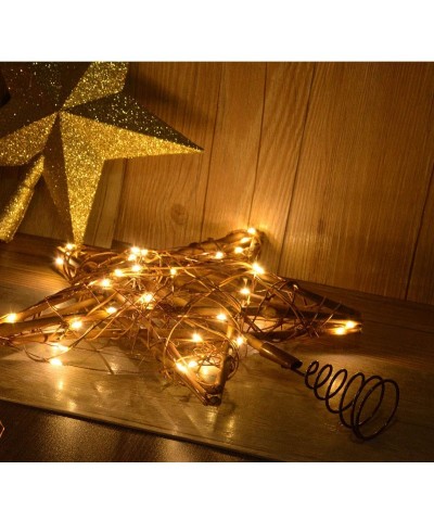 Christmas Star Tree Topper with 30 LED Warm White Copper Lights- Vintage Rattan Natural Christmas Decorations for Christmas T...