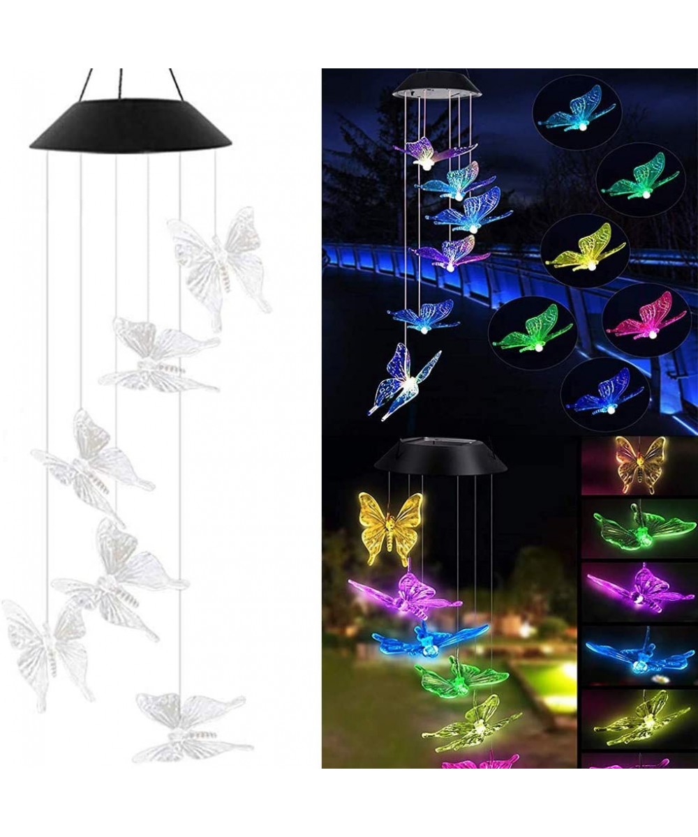 Color Changing LED Solar Power Lamp Butterfly Wind Chimes Garden Decoration Yard Waterproof LED Light Lighting Hanging Decor ...