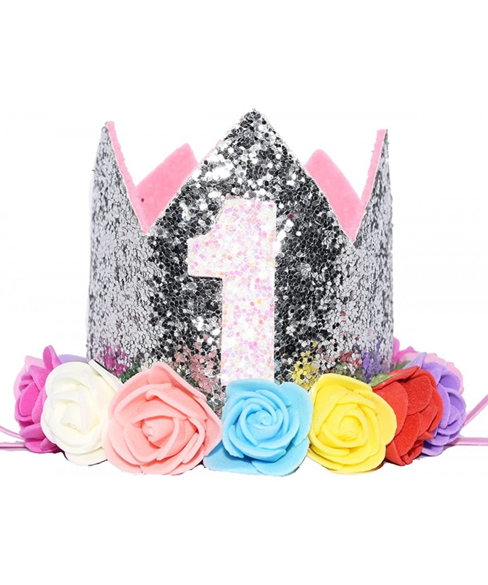 Glitter 1/2 1st 2 3 Birthday Princess Flower Floral Crown Tiara Cake Smash Photo Prop - Silver Flower 1 - CU187ZAEN7X $9.43 P...