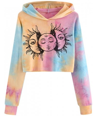 Women Teen Girls Crop Sweatshirt Patchwork Tie Dye Long Sleeve Crop Top Hooded Sweatshirt Jumper Pullover Tops Hoodies - Tie ...