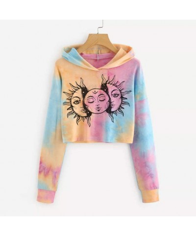 Women Teen Girls Crop Sweatshirt Patchwork Tie Dye Long Sleeve Crop Top Hooded Sweatshirt Jumper Pullover Tops Hoodies - Tie ...