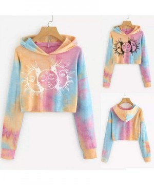 Women Teen Girls Crop Sweatshirt Patchwork Tie Dye Long Sleeve Crop Top Hooded Sweatshirt Jumper Pullover Tops Hoodies - Tie ...