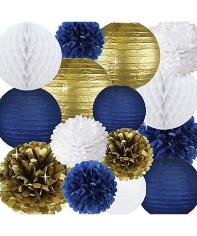 Royal Prince Baby Shower Decorations Navy Cream Gold Bridal Shower Decorations Tissue Pom Pom Flower Navy Honeycomb Balls for...