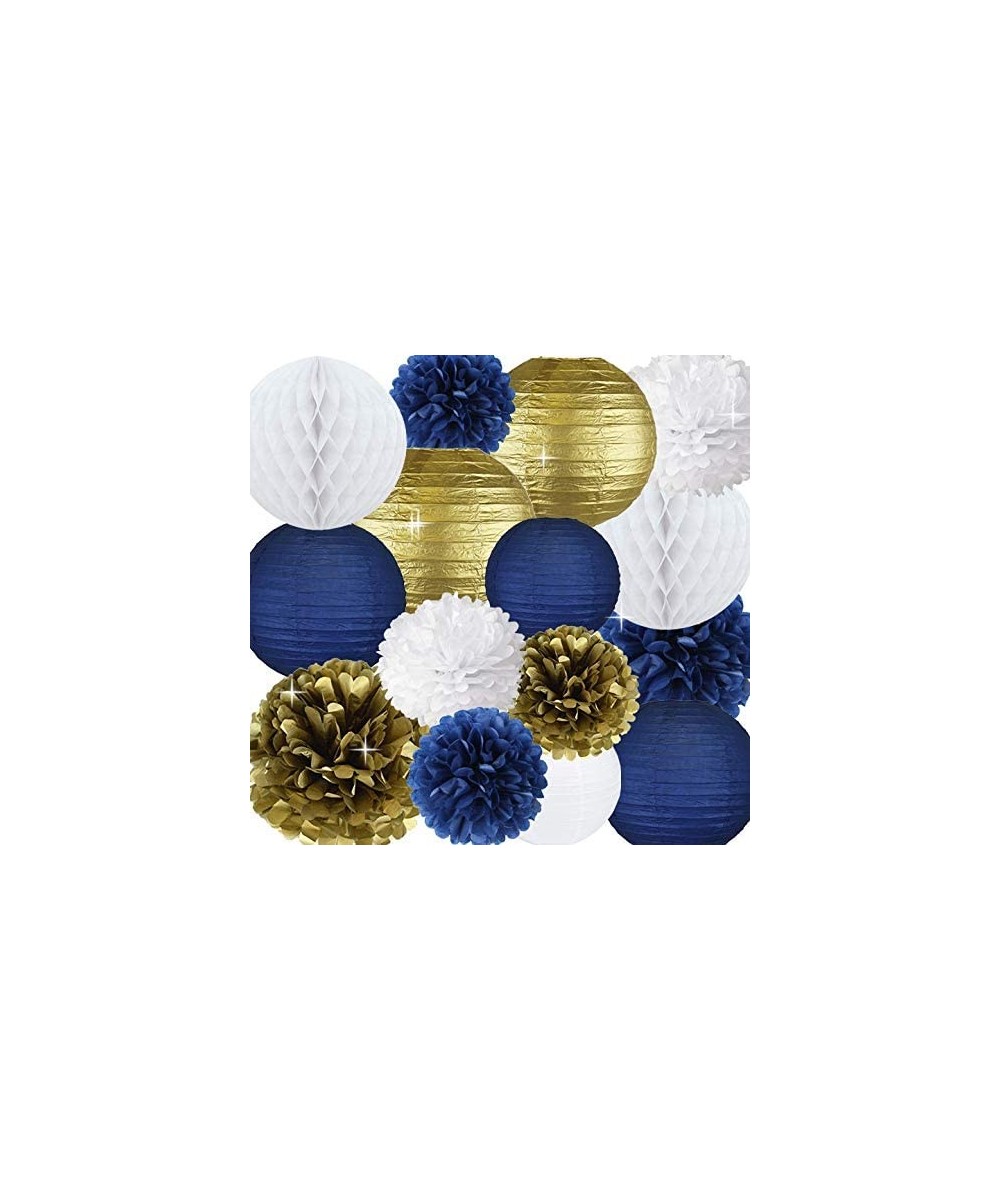 Royal Prince Baby Shower Decorations Navy Cream Gold Bridal Shower Decorations Tissue Pom Pom Flower Navy Honeycomb Balls for...