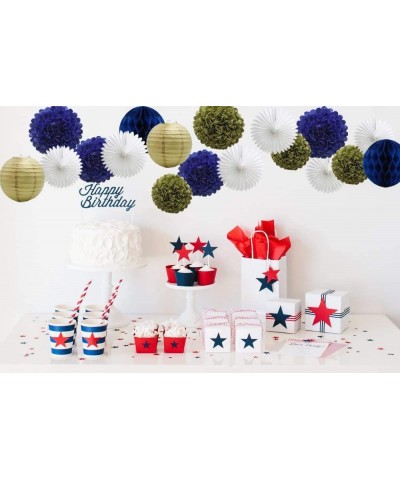 Royal Prince Baby Shower Decorations Navy Cream Gold Bridal Shower Decorations Tissue Pom Pom Flower Navy Honeycomb Balls for...