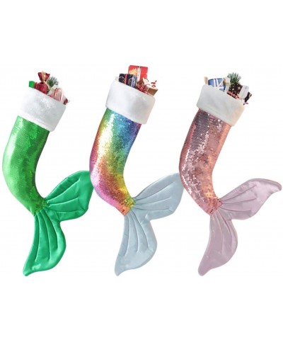 Christmas Stockings- 19 & 22 Inch Big Sequins Mermaid Tail Hanging Xmas Stockings Christmas Holiday Decorations Gifts Party A...