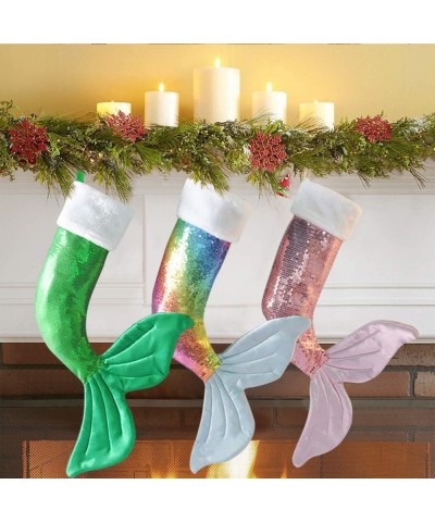 Christmas Stockings- 19 & 22 Inch Big Sequins Mermaid Tail Hanging Xmas Stockings Christmas Holiday Decorations Gifts Party A...