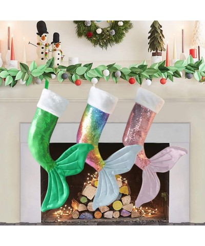 Christmas Stockings- 19 & 22 Inch Big Sequins Mermaid Tail Hanging Xmas Stockings Christmas Holiday Decorations Gifts Party A...