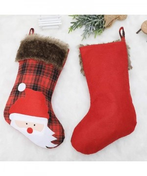 Christmas Stockings Large 18 Inches- Xmas Stockings Burlap with Large Plaid Snowflake and Plush Faux Fur Cuff for Family Holi...