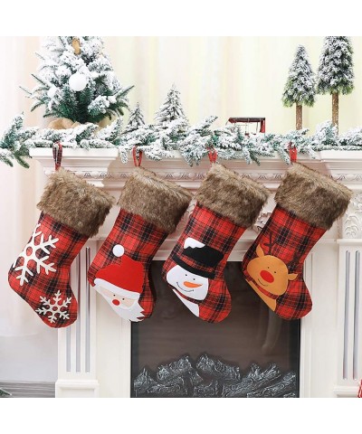 Christmas Stockings Large 18 Inches- Xmas Stockings Burlap with Large Plaid Snowflake and Plush Faux Fur Cuff for Family Holi...