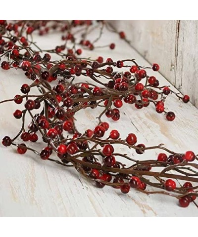 6 feet of Flexible Artificial Red and Burgundy Berry Garland for Christmas Holiday Decorations - Weatherproof Vinyl Garland -...