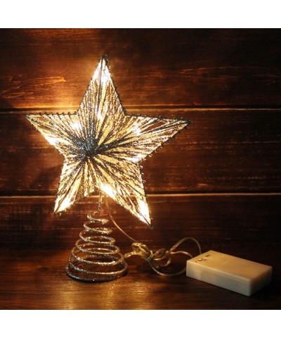 Silver Glittered 3D Tree Top Star with Warm White LED Lights and Timer for Christmas Ornaments and Holiday Seasonal Décor- 8 ...