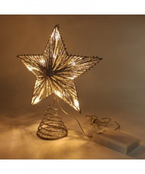 Silver Glittered 3D Tree Top Star with Warm White LED Lights and Timer for Christmas Ornaments and Holiday Seasonal Décor- 8 ...