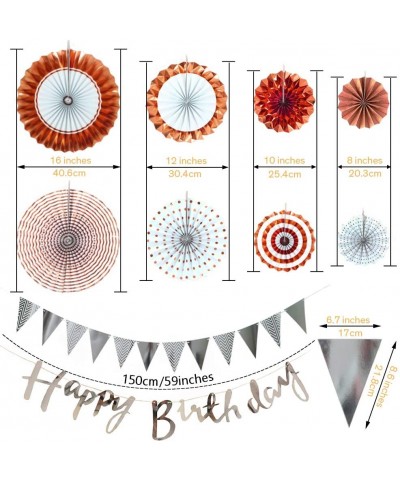 Rose Gold Paper Fan Hanging Decorations Set with Silver Happy Birthday Banners- Pennant Banners for Party Supplies- Wedding- ...