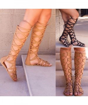 Sandals for Women Platform-Gladiator Sandals Flat Summer Beach Sandals Strappy Lace Up Open Toe Knee High Flat Sandal - Z1-bl...