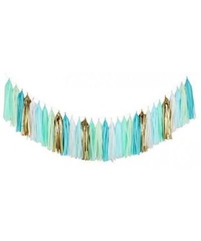 Tissue Paper Tassel Garland (Pack of 30- White Mint Aqua Gold) Mermaid Party Decor First Birthday Hanging Decorations A26 - C...