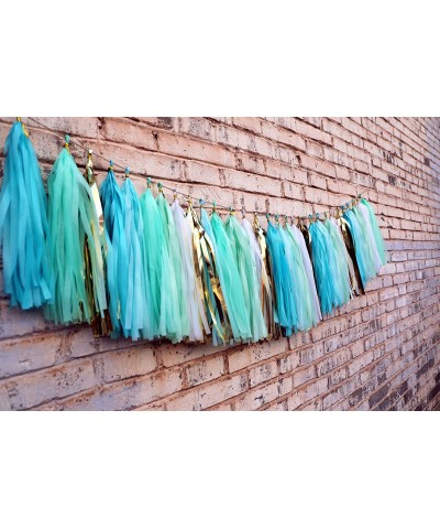 Tissue Paper Tassel Garland (Pack of 30- White Mint Aqua Gold) Mermaid Party Decor First Birthday Hanging Decorations A26 - C...