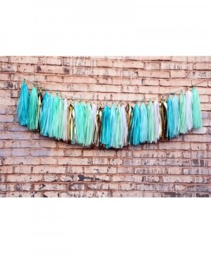 Tissue Paper Tassel Garland (Pack of 30- White Mint Aqua Gold) Mermaid Party Decor First Birthday Hanging Decorations A26 - C...