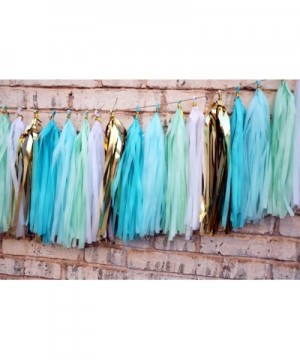 Tissue Paper Tassel Garland (Pack of 30- White Mint Aqua Gold) Mermaid Party Decor First Birthday Hanging Decorations A26 - C...