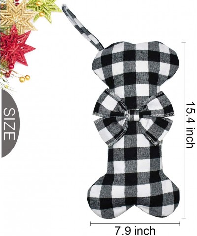 Pet Dog Christmas Stockings Classic Buffalo Black White Plaid Large Bone Shape Hanging Christmas Stocking for Dogs Pets - Bla...