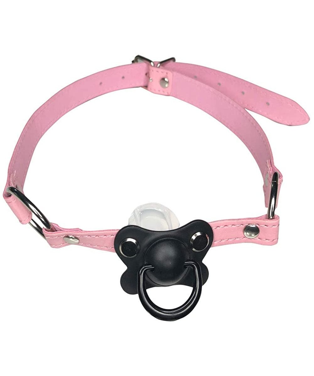 DDLG/ABDL Adult Baby Pacifier Gag With Choker Collar Pink - Black - CE18I3EU3QS $9.20 Adult Novelty