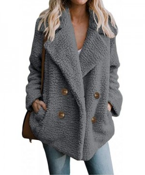 Womens Coats Winter-Casual Lapel Fleece Fuzzy Faux Shearling Button Warm Winter Oversized Outwear Jackets - Z1-grey - CG192OQ...