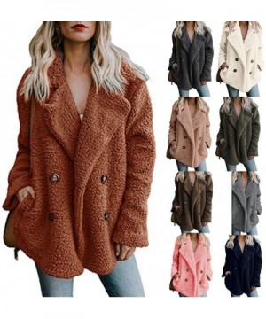 Womens Coats Winter-Casual Lapel Fleece Fuzzy Faux Shearling Button Warm Winter Oversized Outwear Jackets - Z1-grey - CG192OQ...