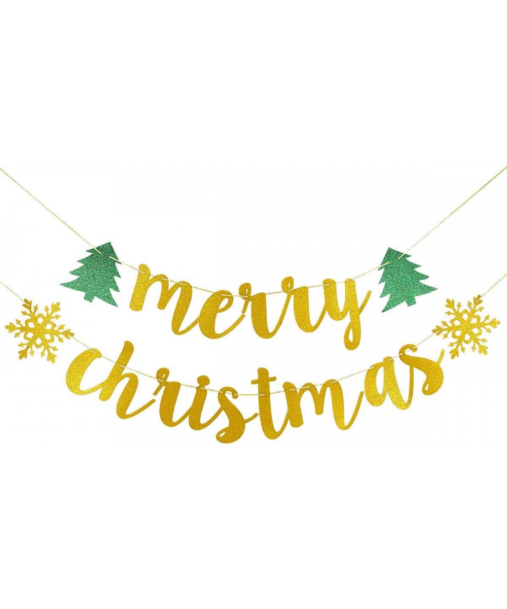 Merry Christmas Banner Gold Glitter- Christmas Party Decorations-Grinch Christmas Decorations-Christmas Banner-Happy Holidays...