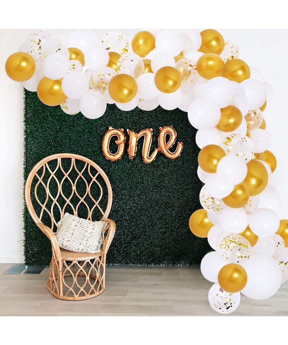 White Gold Balloon Arch Kit 135 Pcs Golden Confetti White Gold Latex Balloon Garland Kit Party Supplies Decoration for Engage...