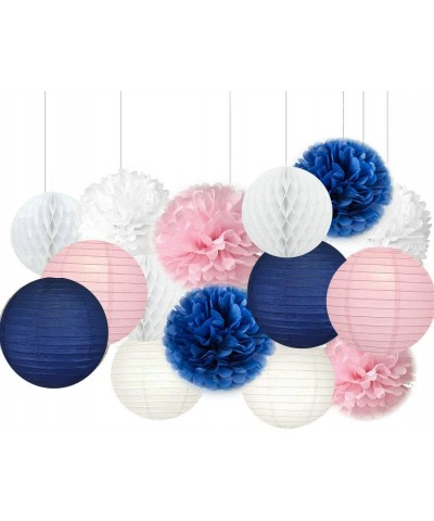 White Navy Blue Pink 8inch 10inch Tissue Paper Pom Pom Paper Flowers Paper Honeycomb Paper Lanterns for Navy Blue Themed Part...