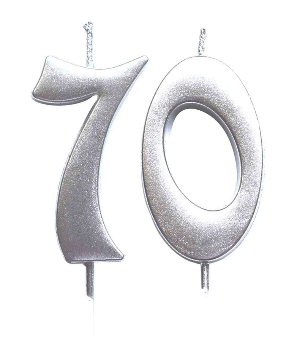 Silver 70th Birthday Numeral Candle- Number 70 Cake Topper Candles Party Decoration for Women or Men - C818U2AYZ55 $5.66 Birt...