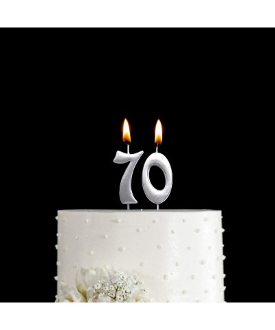 Silver 70th Birthday Numeral Candle- Number 70 Cake Topper Candles Party Decoration for Women or Men - C818U2AYZ55 $5.66 Birt...