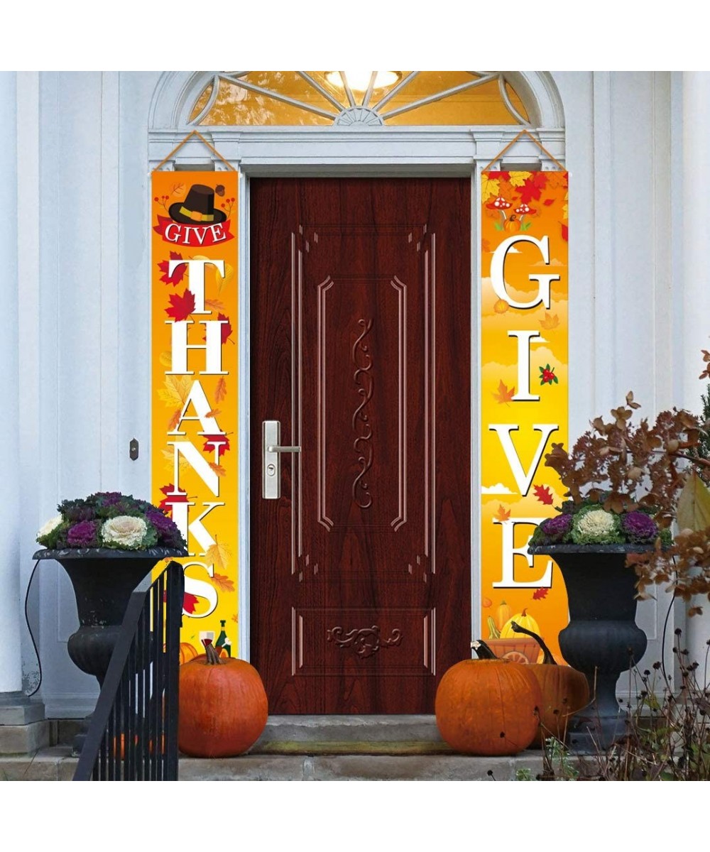 Fall Harvest Banners GIVE Thanks-Thanksgiving Vertical Flat Outdoor Indoor Decorations Welcome Porch Sign Hanging for Home Wa...