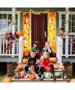 Fall Harvest Banners GIVE Thanks-Thanksgiving Vertical Flat Outdoor Indoor Decorations Welcome Porch Sign Hanging for Home Wa...