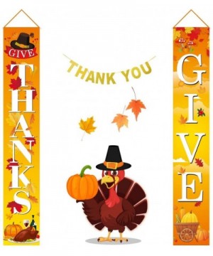 Fall Harvest Banners GIVE Thanks-Thanksgiving Vertical Flat Outdoor Indoor Decorations Welcome Porch Sign Hanging for Home Wa...