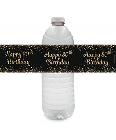 Black and Gold 80th Birthday Party Water Bottle Labels - 24 Stickers - CE17YC5C2OK $7.72 Favors